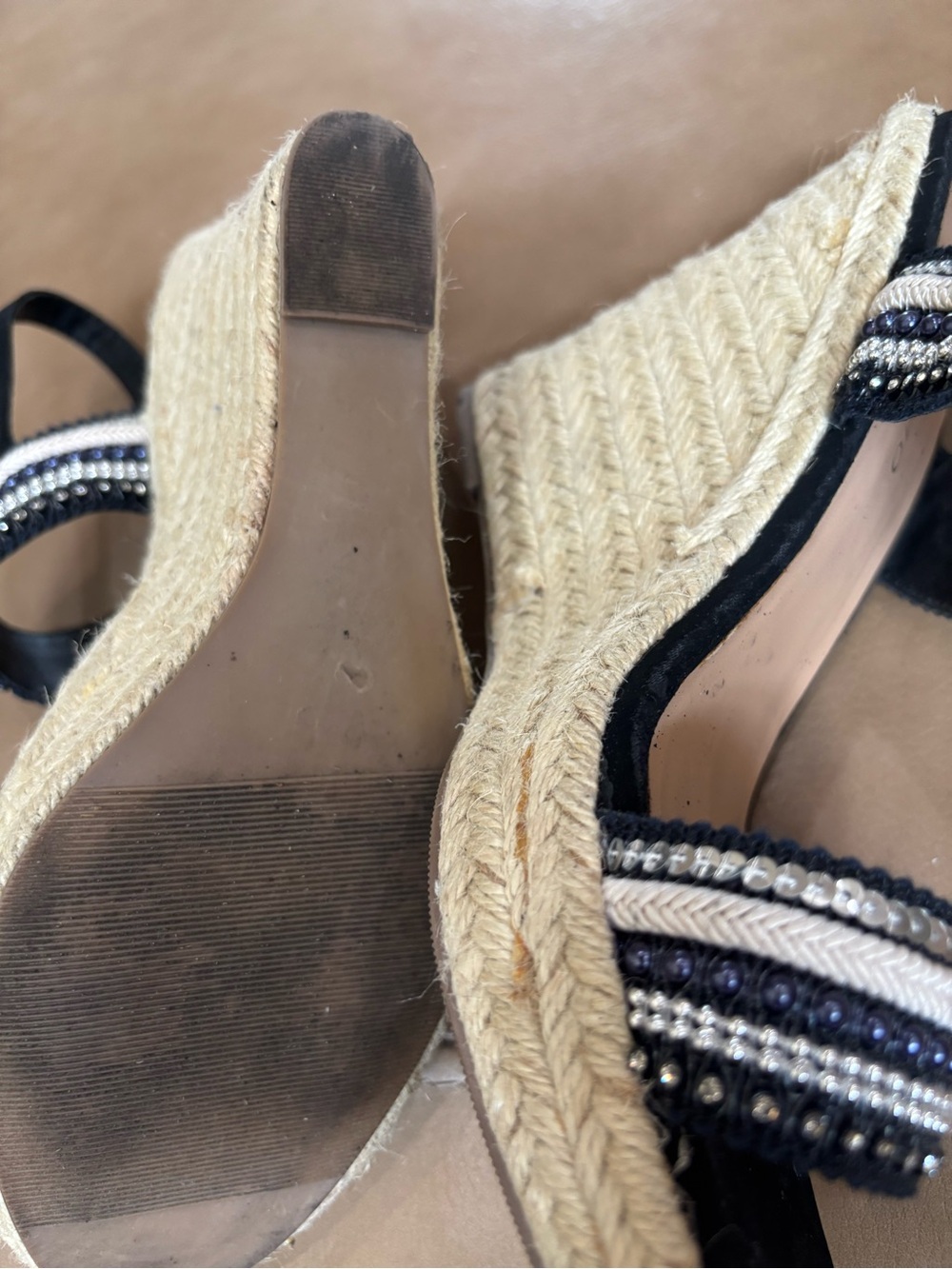 Andiamo Black Beaded Wedge Sandals with Ankle Strap - Picture 3 of 8